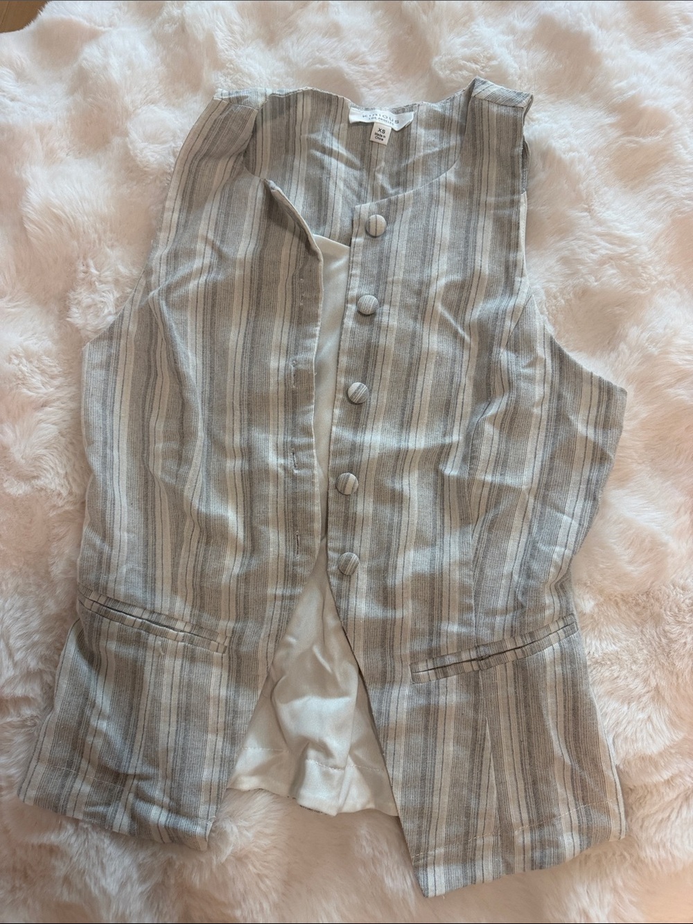 Striped Sleeveless Blazer Vest in Neutral Gray-Beige